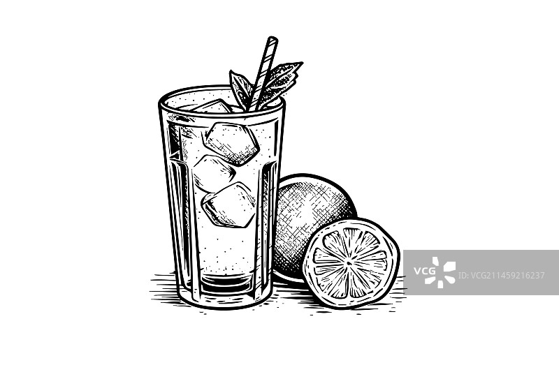 手绘柠檬薄荷柠檬水饮品图片素材