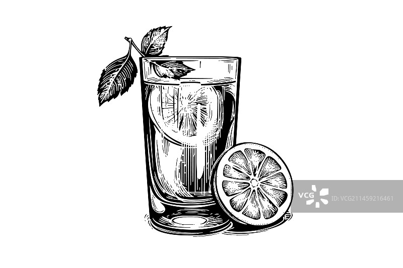 手绘柠檬薄荷柠檬水饮品图片素材