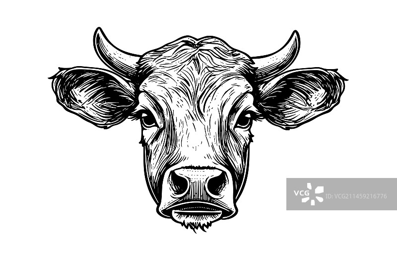 带角奶牛头雕刻风格标志图片素材
