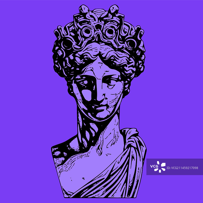 紫色古董希腊雕塑头像图片素材