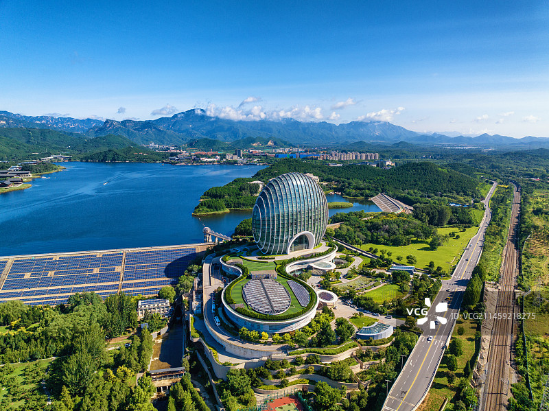 北京怀柔雁栖湖风光美景地标航拍图片素材