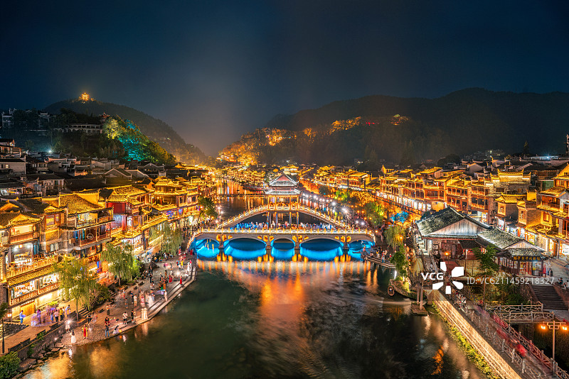 湘西凤凰古城夜色图片素材