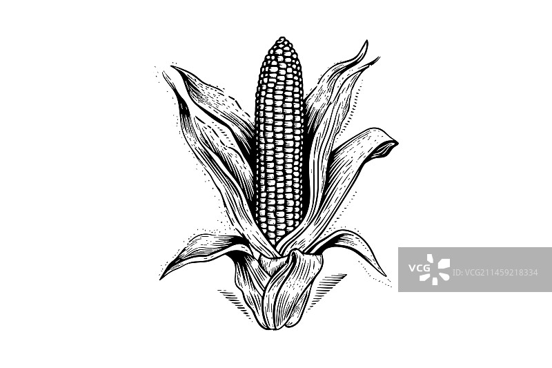 玉米手绘素描复古雕刻图片素材