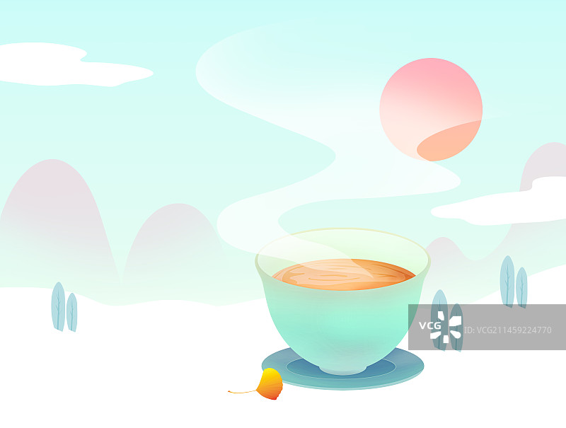 二十四节气之立冬的一杯盖碗茶风景插画图片素材