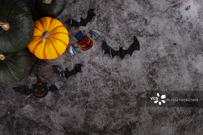 万圣节南瓜蝙蝠节日装饰影棚拍摄图片素材