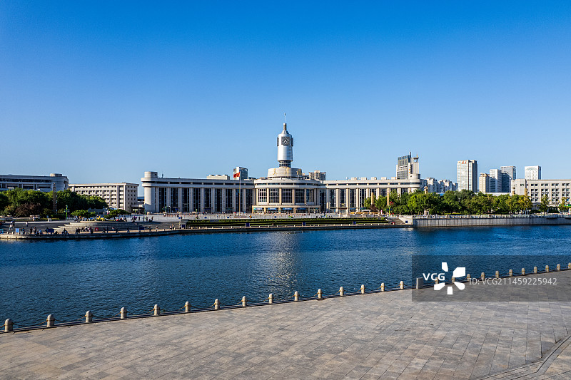 天津站晴天航拍图片素材