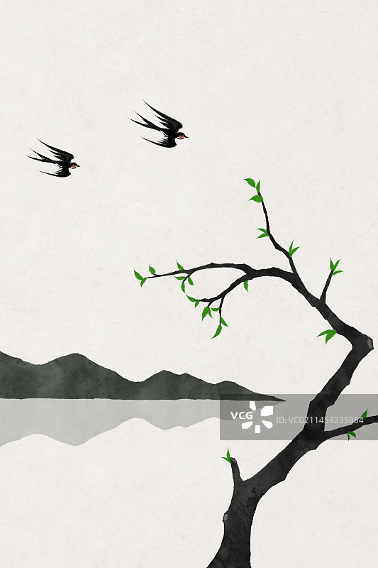 春风又绿江南岸中式插画图片素材