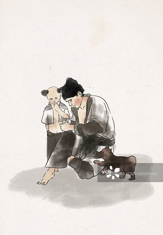 中国风新中式古风古典传统文化古装古人农村乡下乡村童年往事回忆做手工插画图片素材