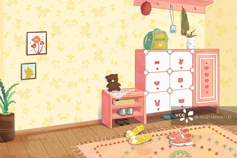 室内鞋柜卡通房屋图片素材