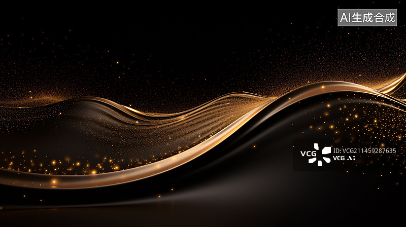 【AI数字艺术】带散景和背景光的抽象金色彩色数字粒子波,带有发光线条的抽象背景图片素材