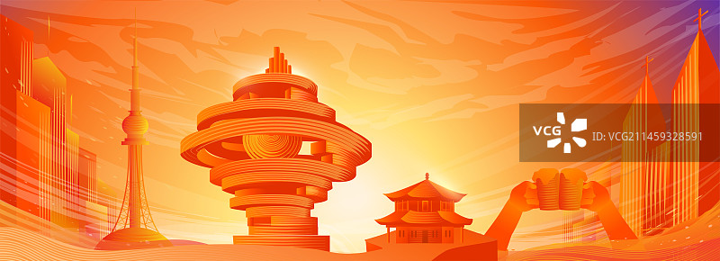 青岛城市地标旅游建筑天际线大气海报图片素材