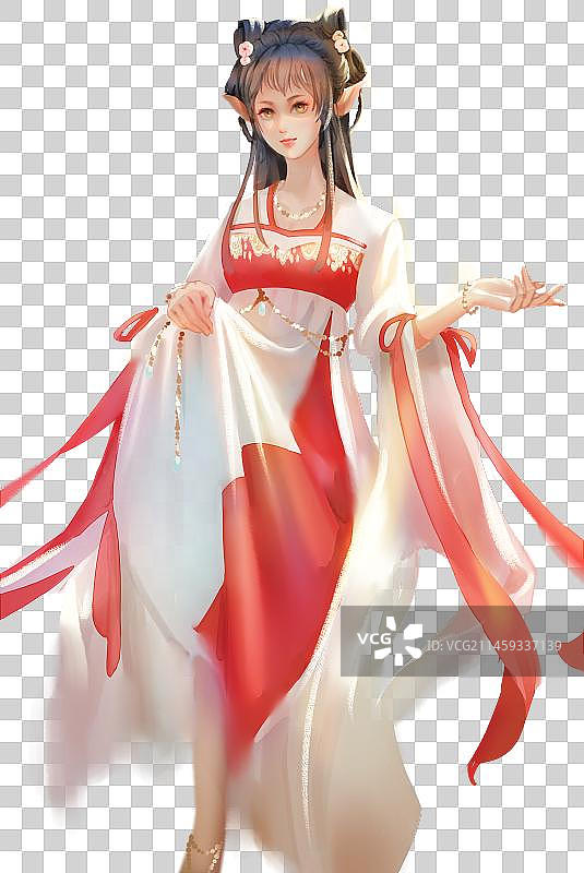 古风免扣人像坐姿红裙子抬手图片素材