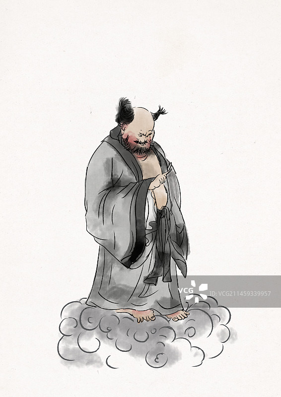 中国风新中式古风古典传统文化古装古人神话故事水墨风赤脚大仙人物插画图片素材