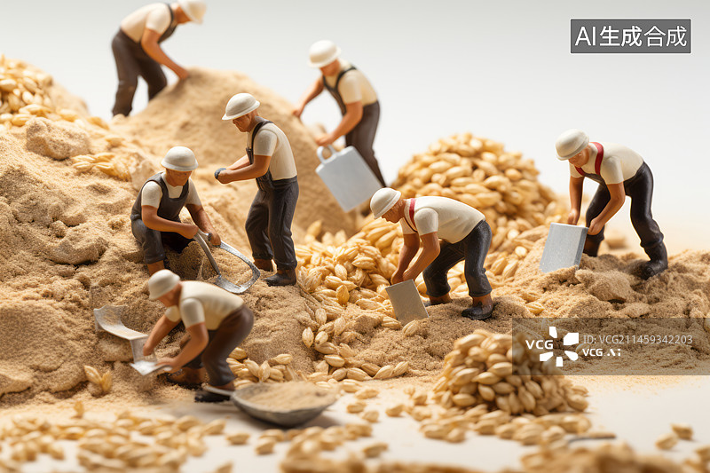 【AI数字艺术】谷物小麦面包面粉里的微小人物工人模型图片素材