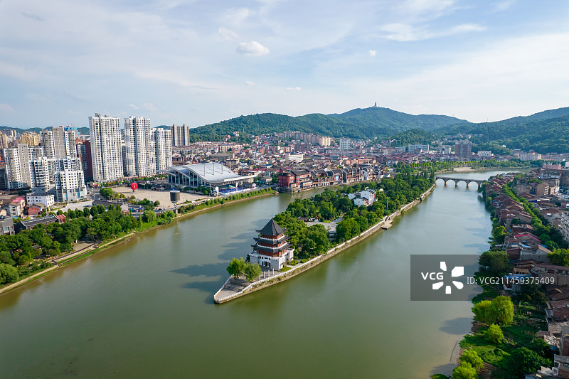 中国湖南省醴陵市状元洲文化公园航拍风光图片素材