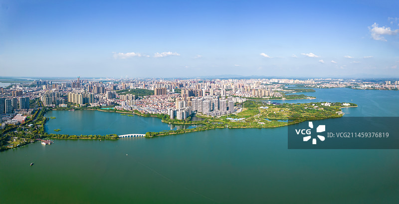 中国湖南省岳阳市南湖九孔桥航拍风光图片素材