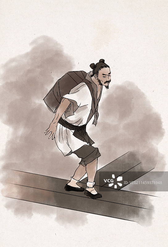 中国风新中式古风古典传统文化古人古装古代古时候水浒传鼓上蚤时迁人物插画图片素材