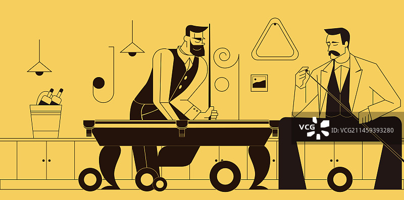 绅士台球撞球扁平插画图片素材