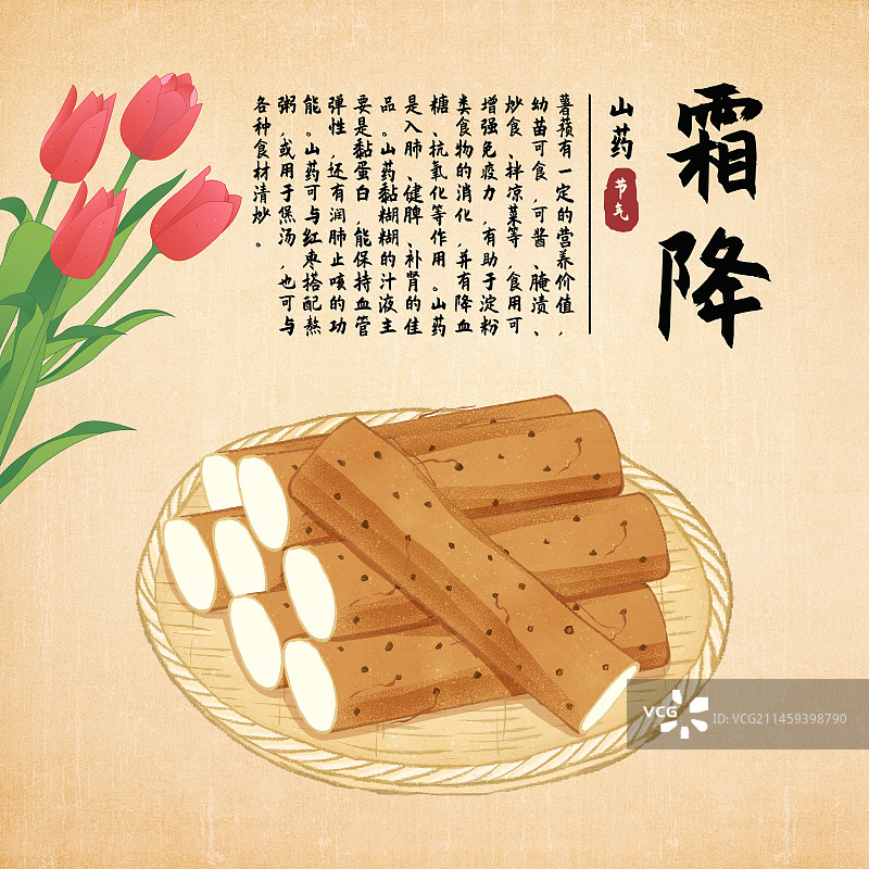 二十四节气霜降美食山药插画模板海报图片素材