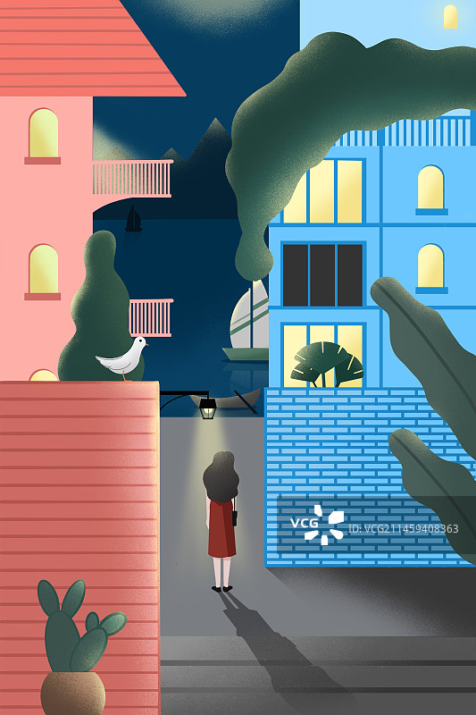 女孩回到海边的家图片素材