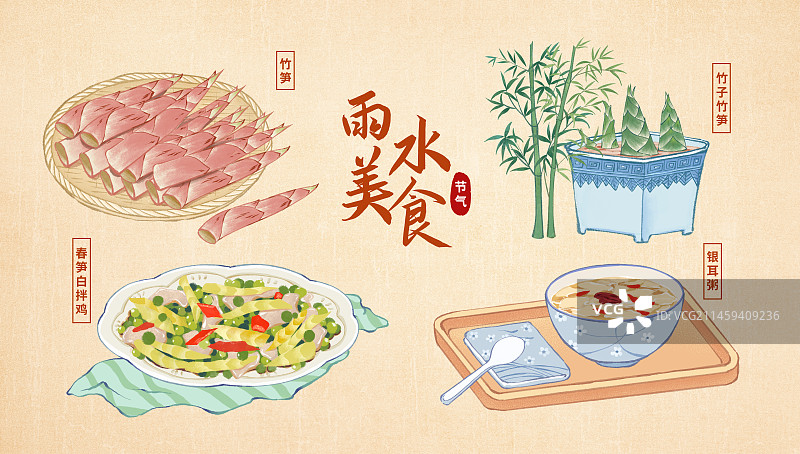 二十四节气雨水美食插画模板海报图片素材