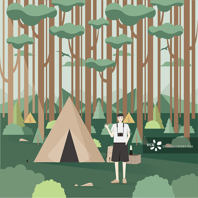 春夏男子露营矢量插画图片素材