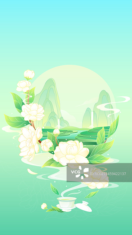 国风茉莉花茶矢量插画图片素材