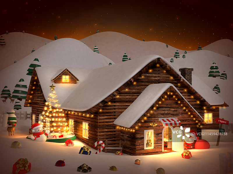 圣诞老人雪人驯鹿圣诞树3d图片素材