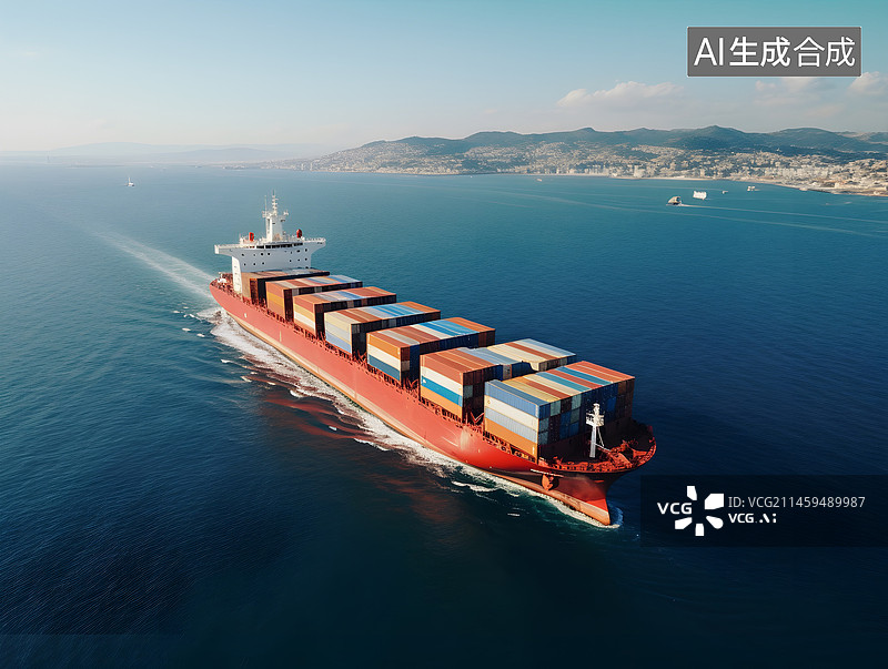 【AI数字艺术】航行在大海上的集装箱货轮图片素材