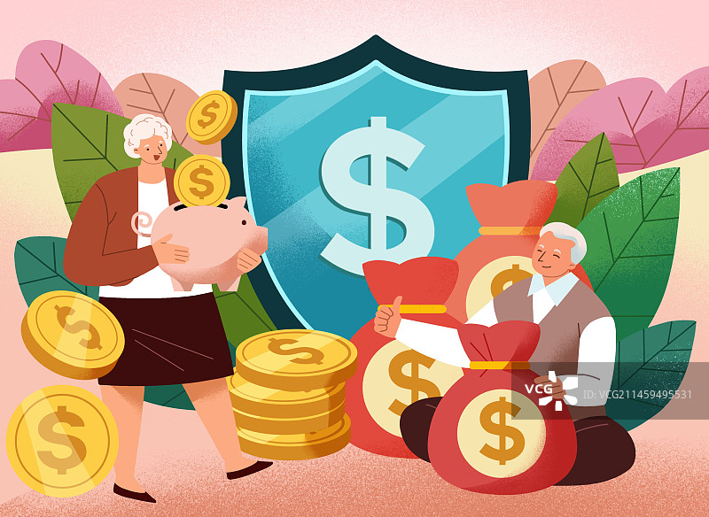 金融理财养老金储蓄保障概念插画图片素材