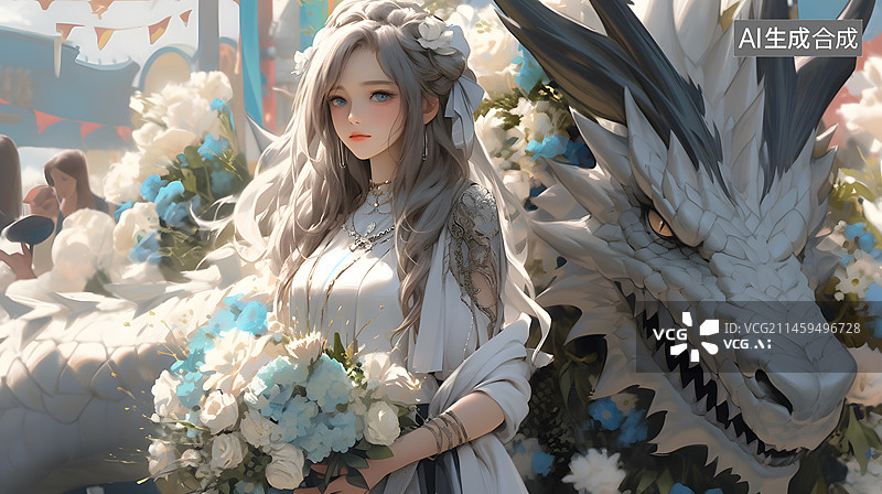 【AI数字艺术】龙女神圣插画图片素材