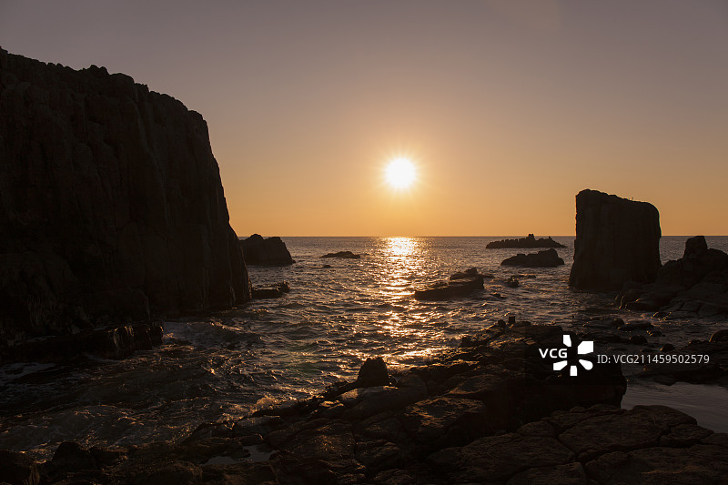 日本福井县坂井市东寻坊日落图片素材