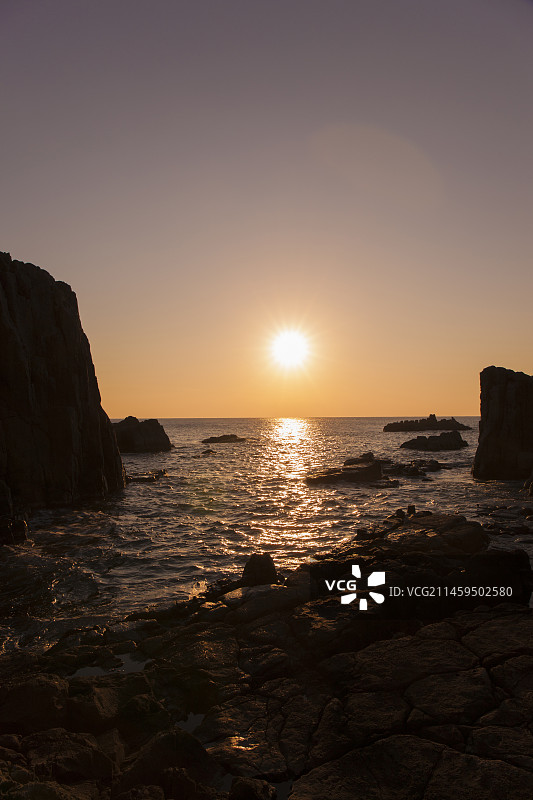 日本福井县坂井市东寻坊日落图片素材