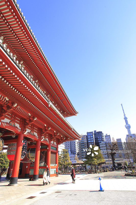 东京浅草寺雷门和东京晴空塔图片素材