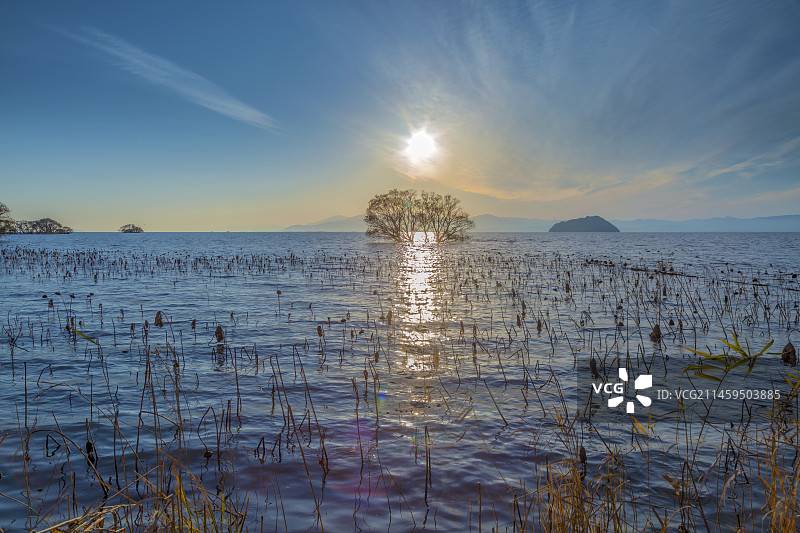 日本滋贺县湖北町的日落图片素材