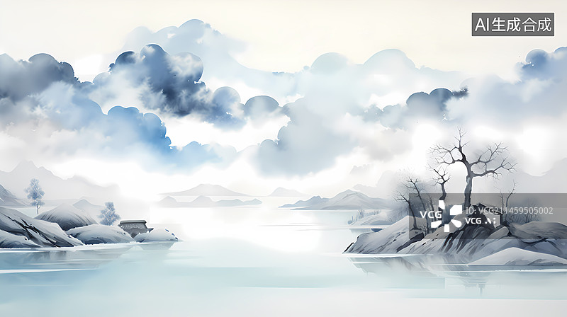 【AI数字艺术】水墨山水画图片素材