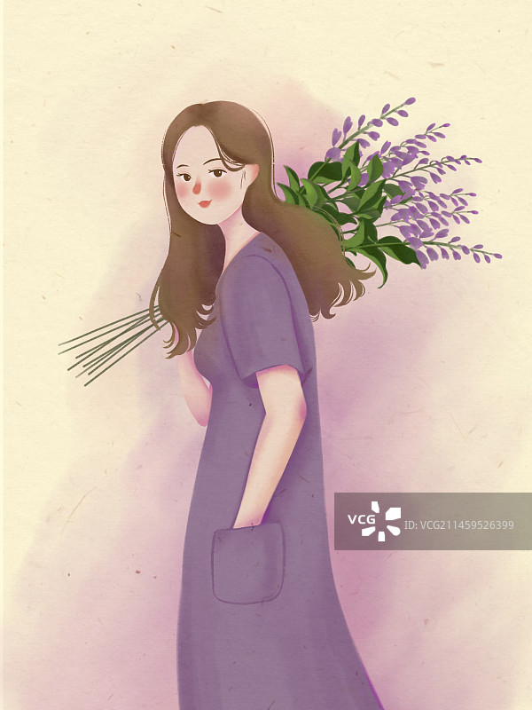 一个女人拿着花束图片素材