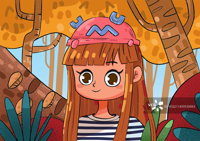 秋天带帽子的女孩子图片素材