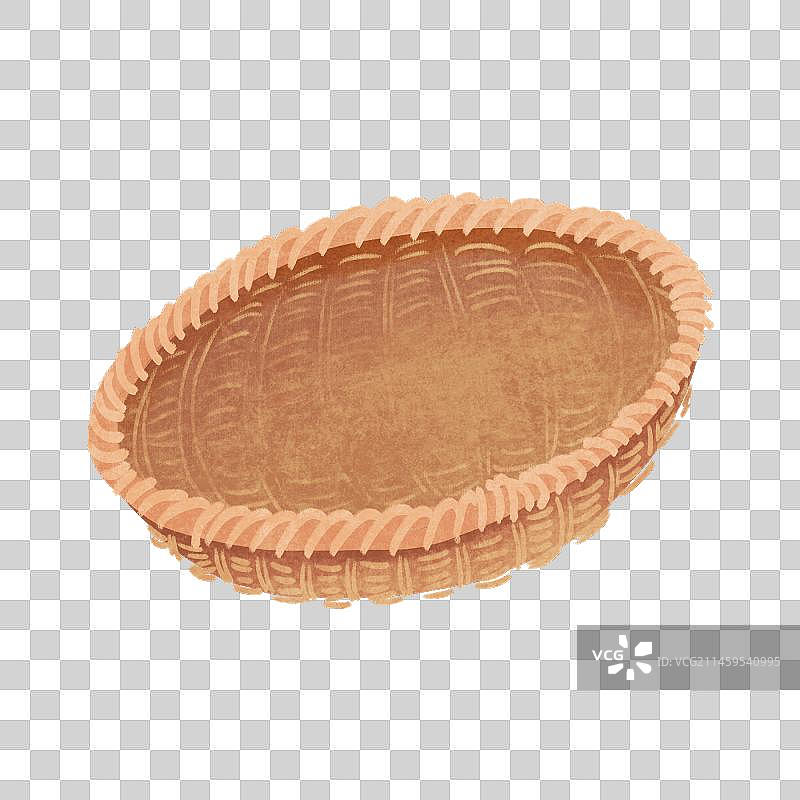 手绘空的传统器具竹编藤条篮子插画元素图片素材