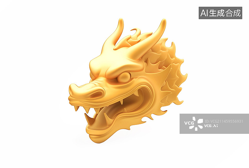 【AI数字艺术】3D金色黄金龙头元素插画图片素材