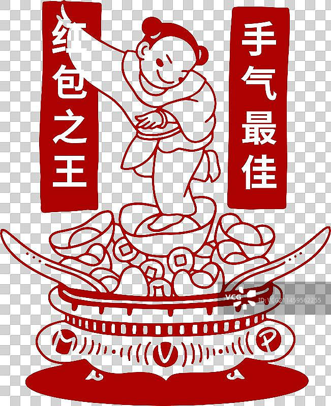 年画元素剪纸风格表情包-手气最佳图片素材