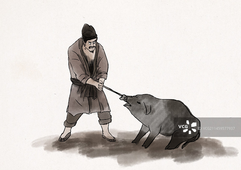 中国风新中式古风古典传统文化新年新春春节过年过节杀猪屠户民风民俗插画图片素材