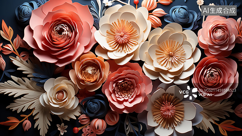 【AI数字艺术】剪纸风花朵图片素材