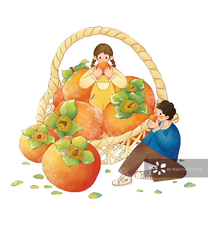 霜降男生女生在吃柿子图片素材