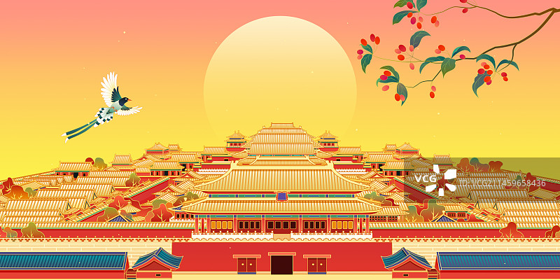 故宫紫禁城重阳节国潮插画图片素材