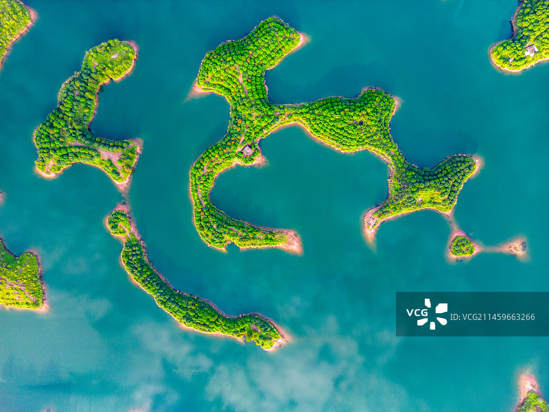 航拍梅州五华益塘水库，千岛湖图片素材