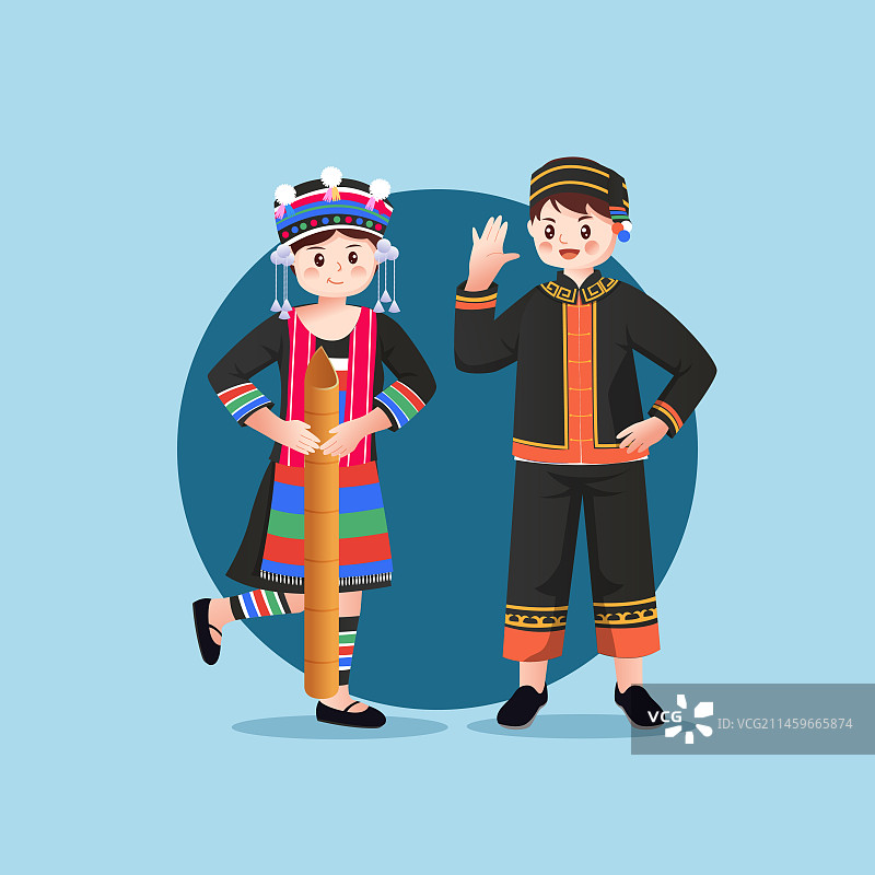 中华传统56个民族少数民族哈尼族人物矢量插画海报图片素材