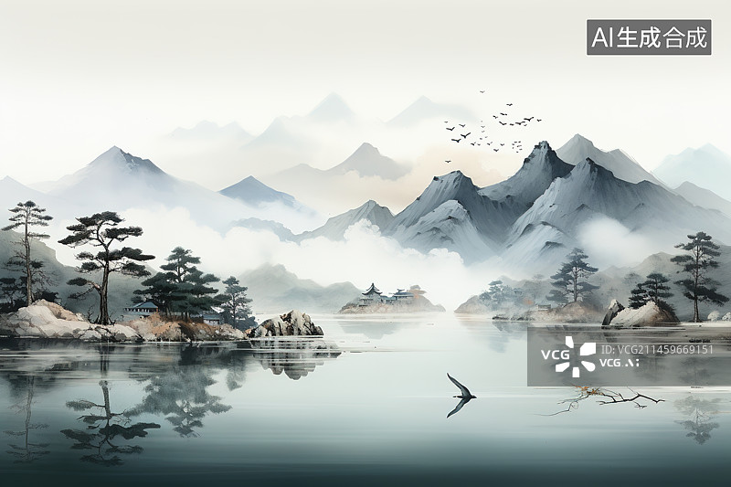 【AI数字艺术】中国风水墨山水画二十四节气图片素材