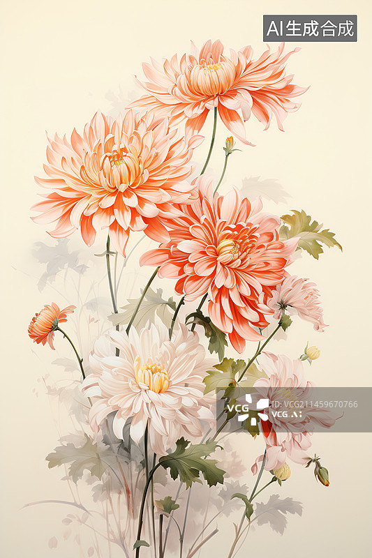 【AI数字艺术】中国风菊花工笔画图片素材