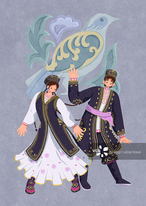 乌孜别克族图腾下的男女图片素材